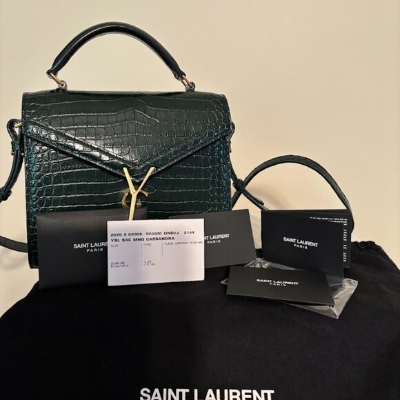NEW YSL Calfskin Crocodile Embossed Mini Cassandra Gold Hardware with Dust Bag - Picture 9 of 14